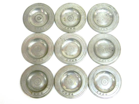 Appraisal: Nine pewter plates impressed George Inn London and Oreford ''