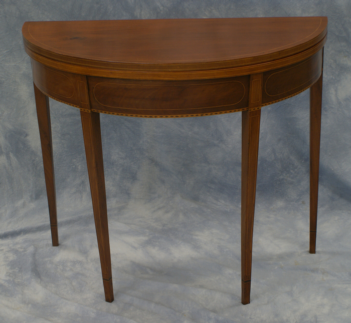 Appraisal: Inlaid mahogany Hepplewhite card table American late th c w