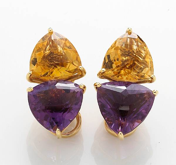 Appraisal: A pair of citrine amethyst earclips-earrings Tony Duquette signed Tony