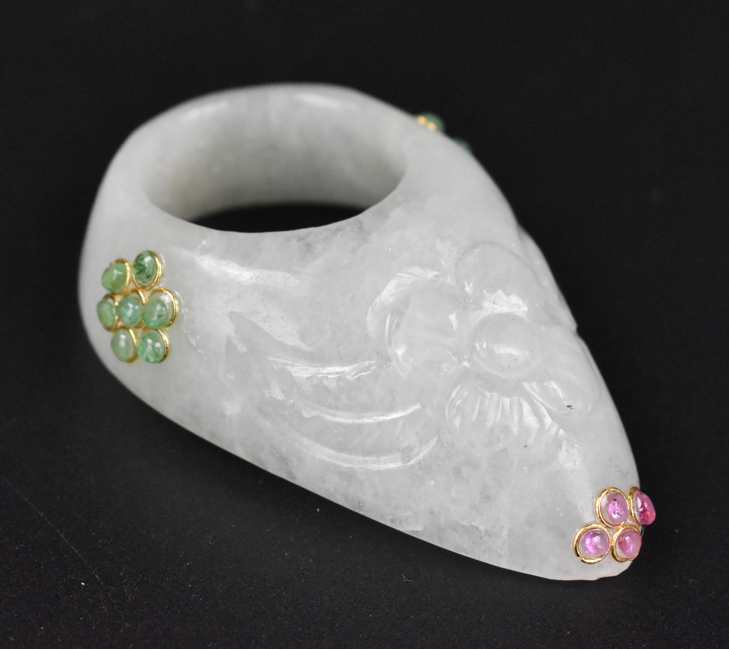 Appraisal: A Mughal style jadeite ring inlaid with jewels Four small