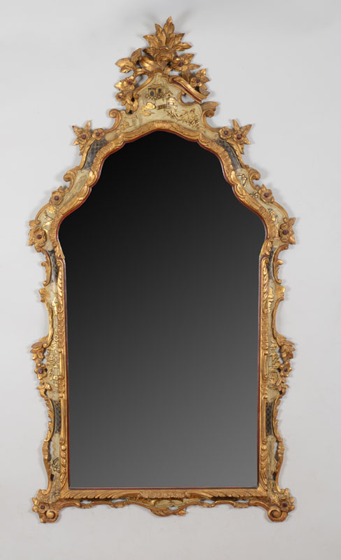 Appraisal: Venetian Rococo Style Carved Painted and Parcel-Gilt Mirror With chinoiserie