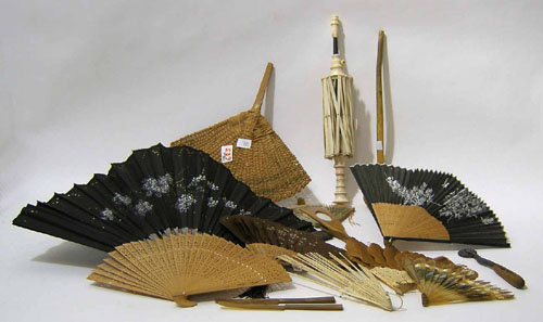 Appraisal: Misc table articles to include an ivory swift carved fans