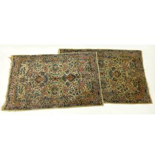 Appraisal: Pair of Semi Antique Kerman Rugs Mainly tan with multi