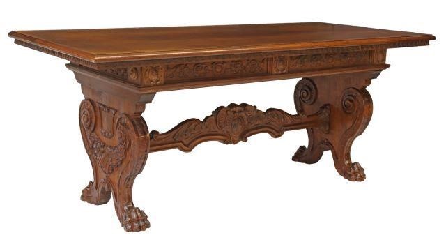 Appraisal: Italian Renaissance Revival walnut table early th c rectangular top