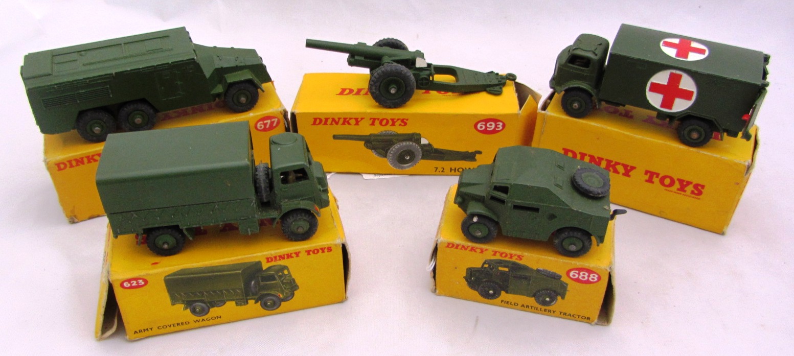 Appraisal: Five Dinky military die-cast vehicles comprising Army covered Wagon Military