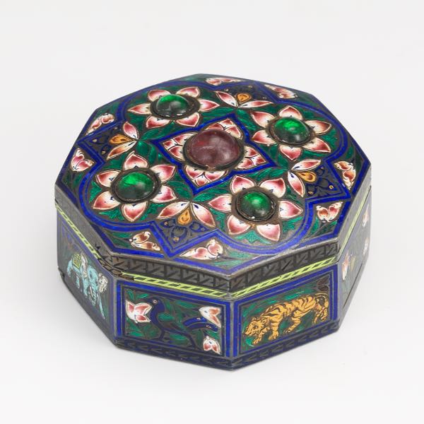 Appraisal: GREAT MUGHAL STYLE GILT SILVER ENAMEL AND STONES VANITY BOX