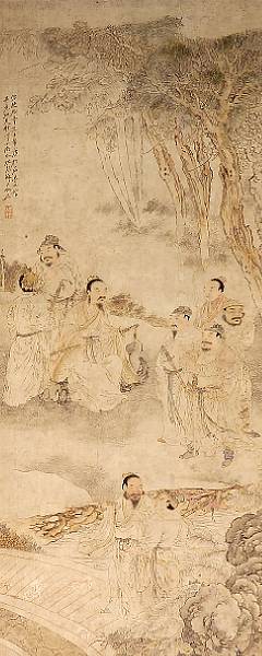 Appraisal: Su Liupeng - Nine Scholars Hanging scroll ink and color