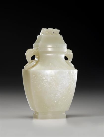 Appraisal: Large Chinese white jade covered vase four character marks to