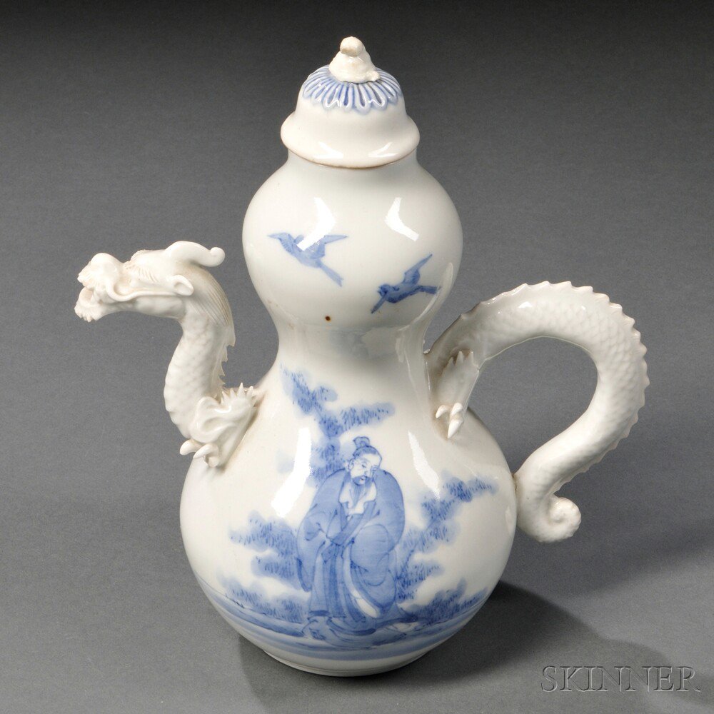 Appraisal: Hirado Covered Ewer with Dragon-shaped Handle and Spout Japan th