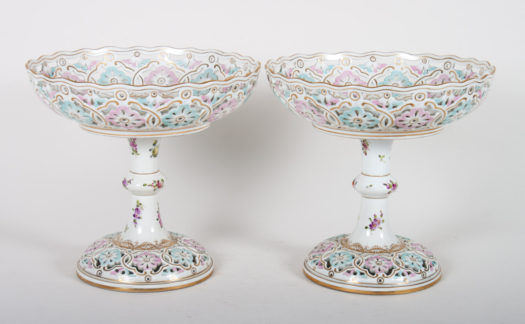 Appraisal: Pair of Dresden porcelain reticulated compotes early th century each