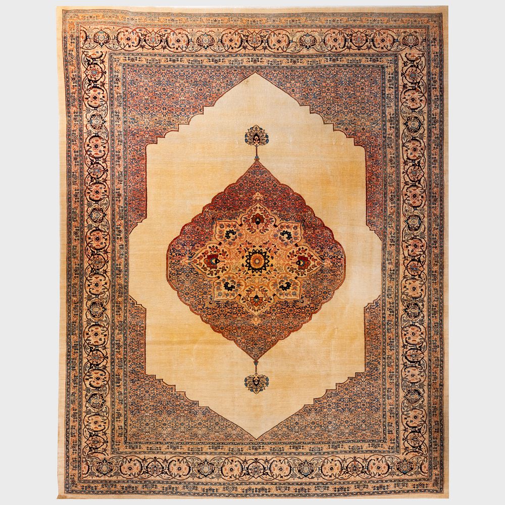 Appraisal: Persian Tabriz Central Medallion Carpet ft in x ft in