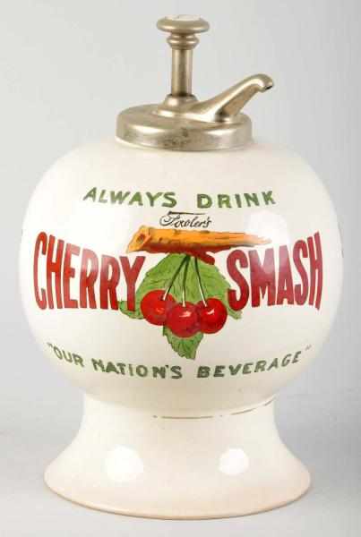 Appraisal: Ceramic Cherry Smash Syrup Dispenser Description Circa s Pump is