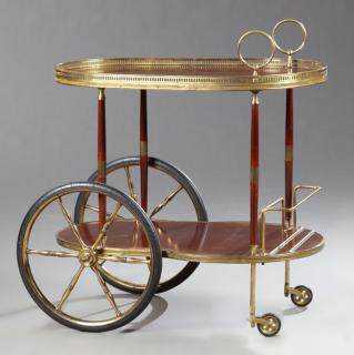 Appraisal: French Modern Mahogany and Brass Dessert Cart ear French Modern