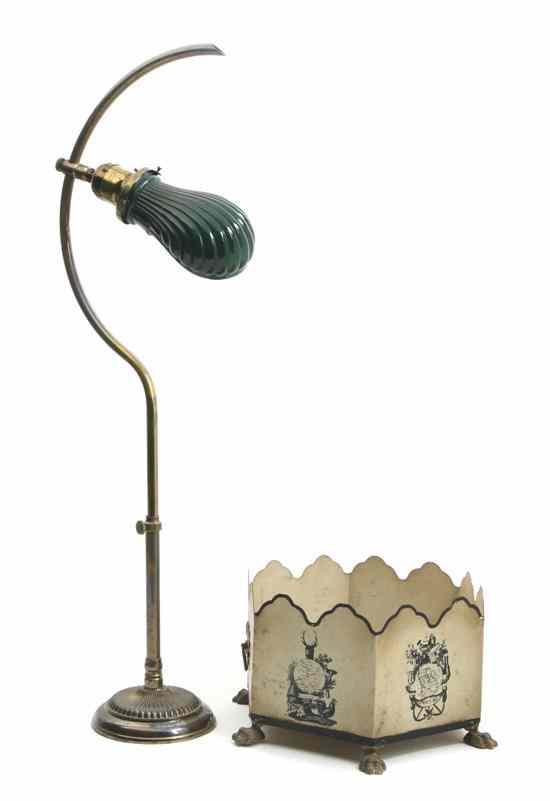 Appraisal: An Empire Style Bouillotte Lamp together with a brass table