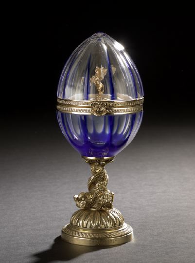 Appraisal: Faberge Collection Gilt-Bronze- and Vermeil-Mounted Cut Glass Pegasus Egg item