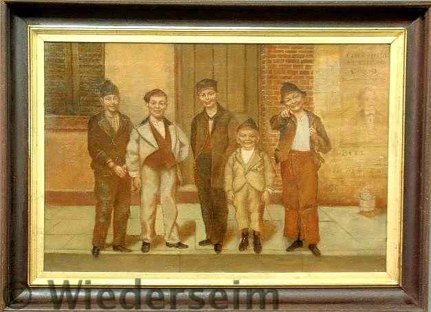 Appraisal: Oil on canvas painting of five young boys on a