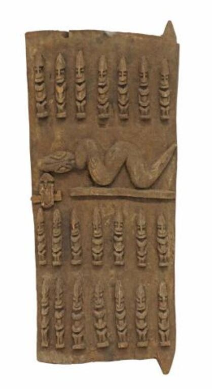 Appraisal: African carved wood door panel likely Dogon Mali depicting serpent