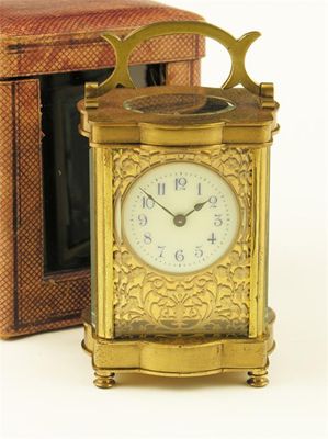 Appraisal: A French gilt brass carriage clock with a platform lever