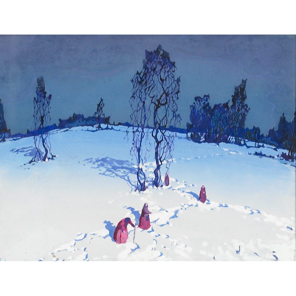 Appraisal: Stepan Feodorovich Kolesnikov - Russian WOMEN ON A SNOWY HILLSIDE