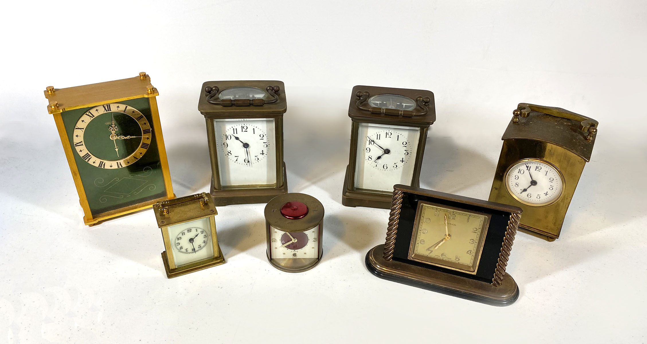 Appraisal: SEVEN SMALL CLOCKS CARRIAGE CLOCKS Including makers such as Le