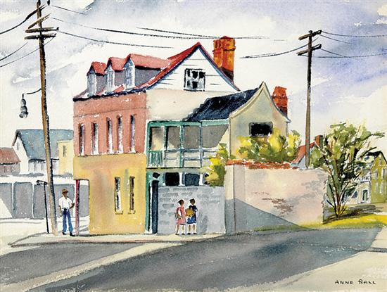 Appraisal: Anne Ball Southern school mid th century CHARLESTON STREET SCENEwatercolor