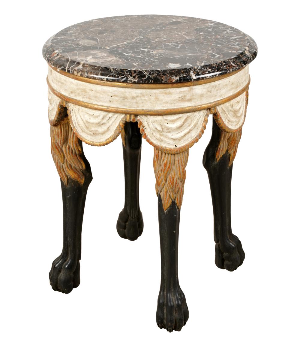 Appraisal: DENNIS LEEN CIRCULAR MARBLE-TOP END TABLEwith label to underside the