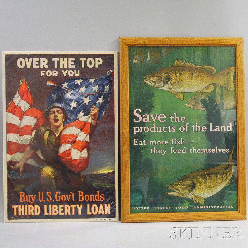 Appraisal: Two U S WWI Lithograph Posters Over the Top for