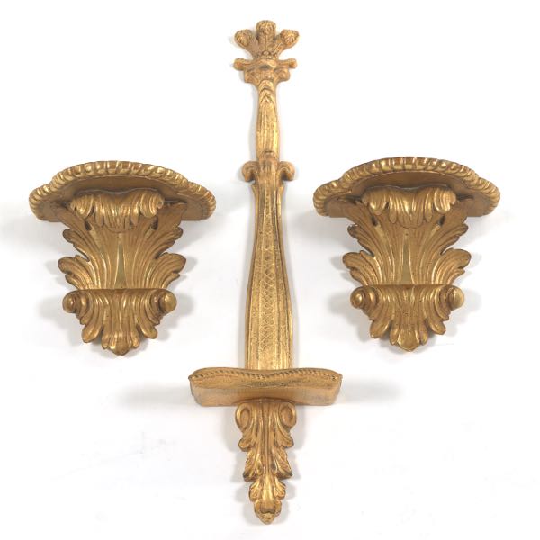 Appraisal: THREE GILT ACANTHUS LEAF WALL BRACKETS Consisting of pair of