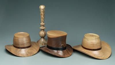 Appraisal: Three wooden hats turned from one piece of wood butternut