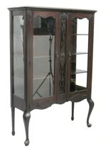 Appraisal: Wood Display Case Dark wood display case with soft cabriole