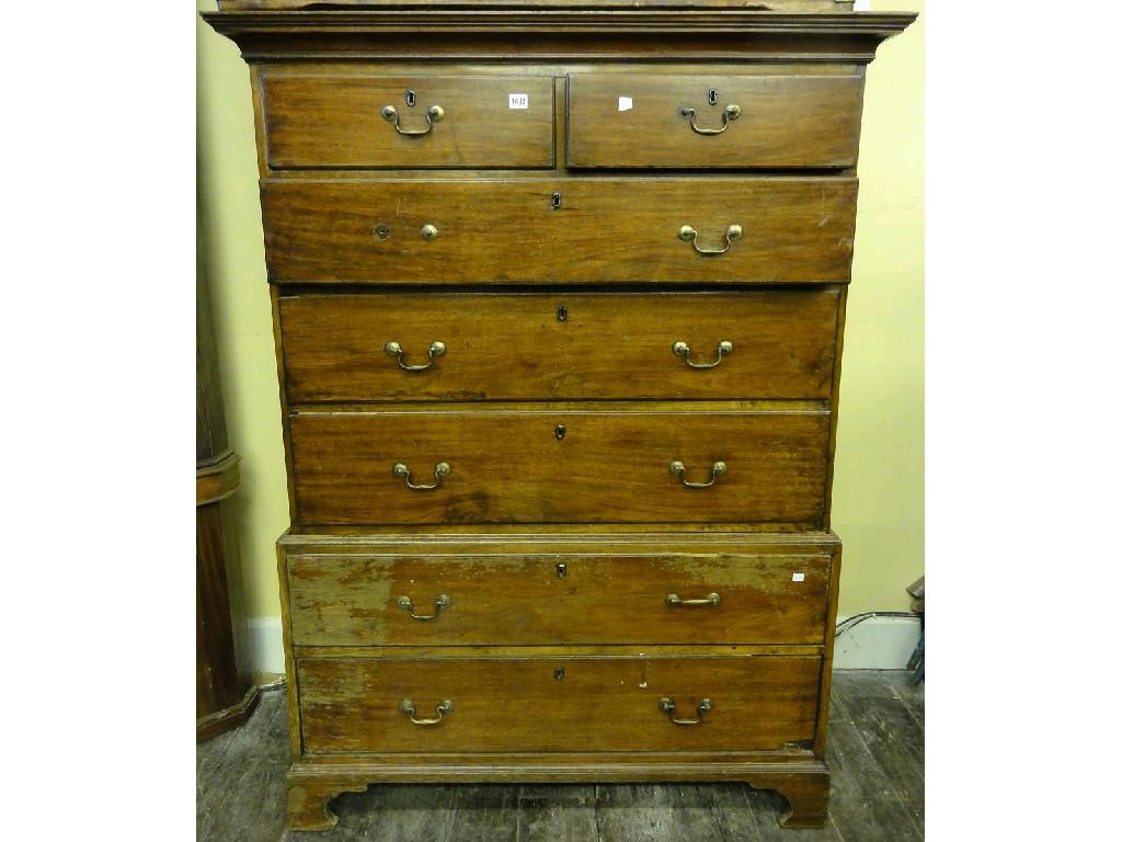 Appraisal: A Georgian mahogany chest on chest fitted with five long