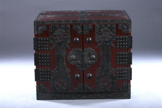 Appraisal: JAPANESE TANSU Rectangular-form with two doors opening to nine drawers