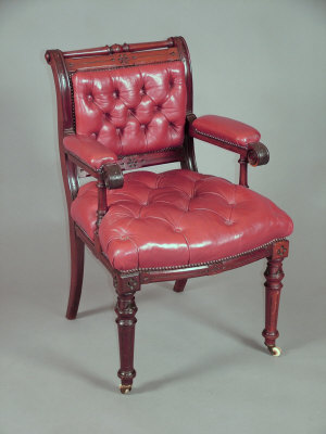 Appraisal: A late Victorian mahogany and hide covered open armchair with