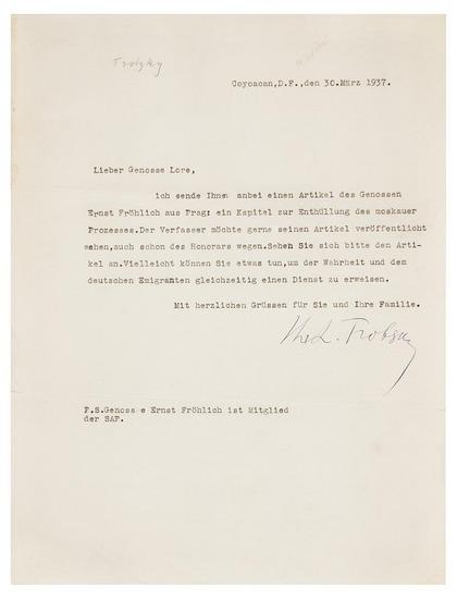 Appraisal: TROTSKY Leon - Typed letter in German from Leon Trotsky