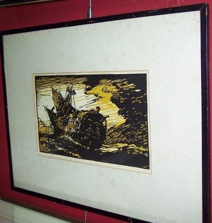 Appraisal: Frank BrangwynThe Drifting Wrecksigned and inscribedartist's proof colour lithograph cm