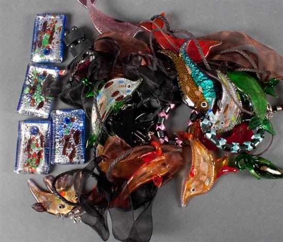 Appraisal: Assorted Continental glass fish and other pendants possibly Murano Estimate