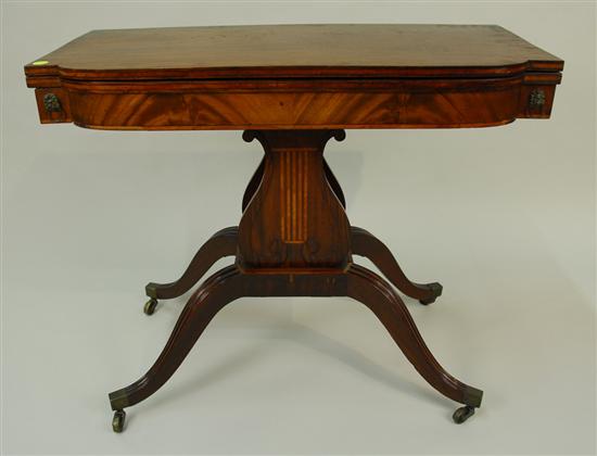 Appraisal: FEDERAL MAHOGANY SATINWOOD AND ROSEWOOD INLAID LIFT TOP LYRE BASE