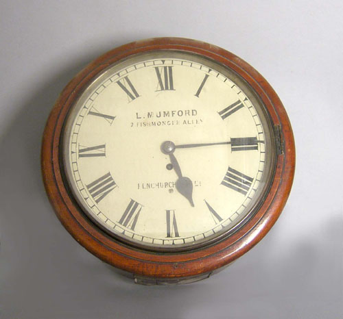 Appraisal: Mahogany gallery clock inscribed L Mumford Fishmonger Alley Fenchurch dia