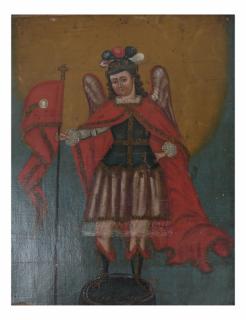 Appraisal: Portrait of a Spanish Colonial Archangel Portrait of a winged