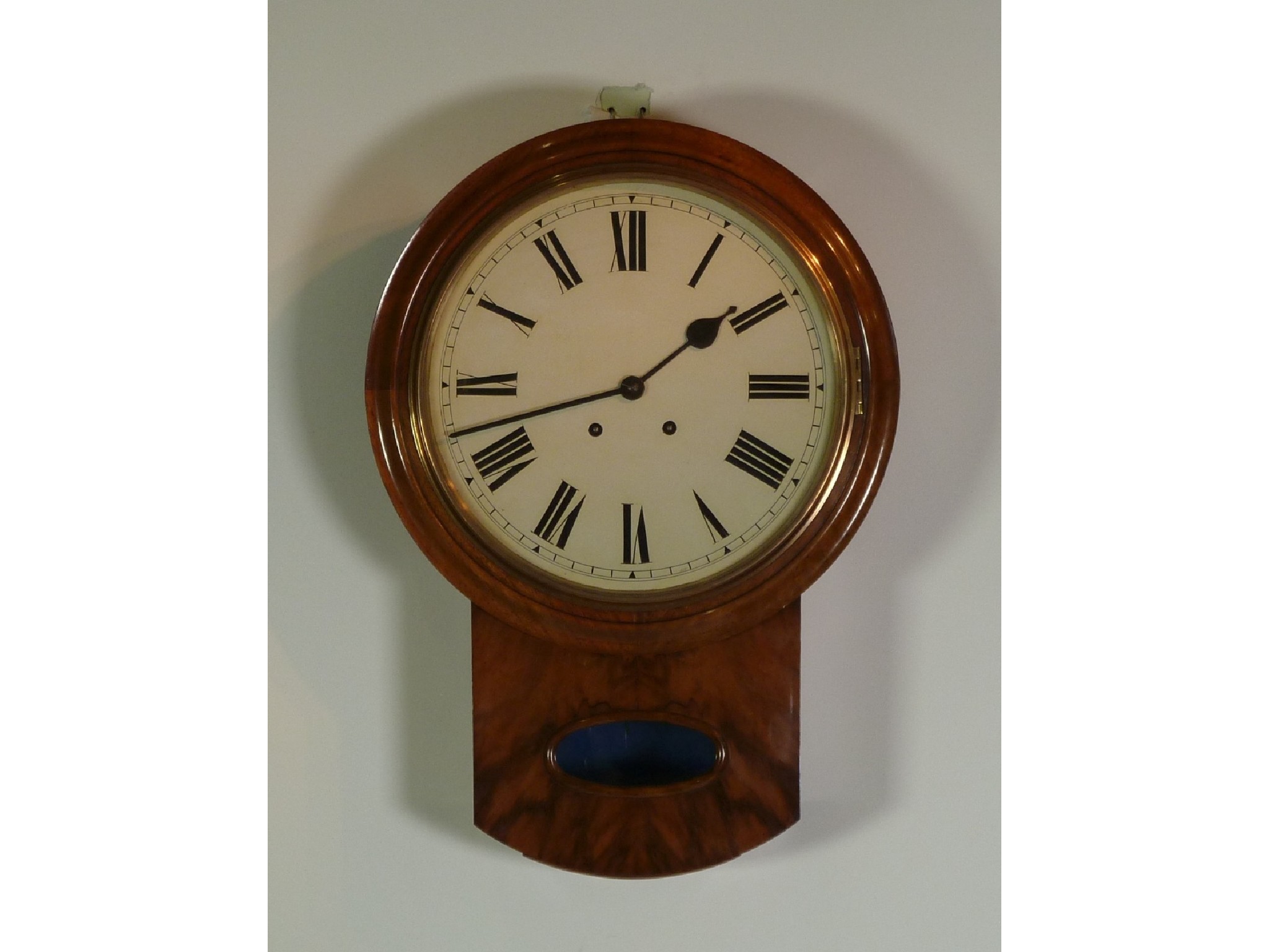 Appraisal: VICTORIAN FIGURED WALNUTWOOD DROP DIAL WALL CLOCK the painted Roman