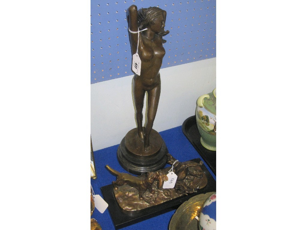 Appraisal: Lot comprising modern bronze Art Deco style figure of a