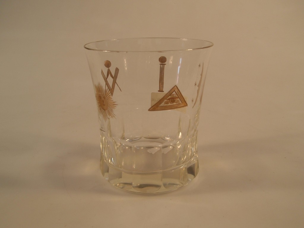 Appraisal: A Continental glass tumbler engraved and gilt with Masonic emblems