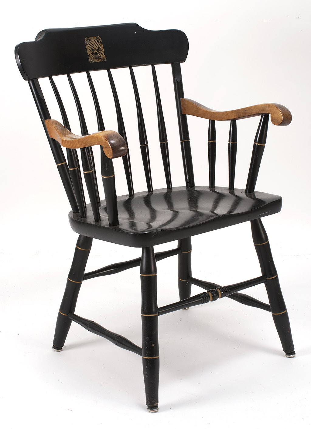 Appraisal: HITCHCOCK-STYLE ARMCHAIR in black paint Arms with natural finish Label