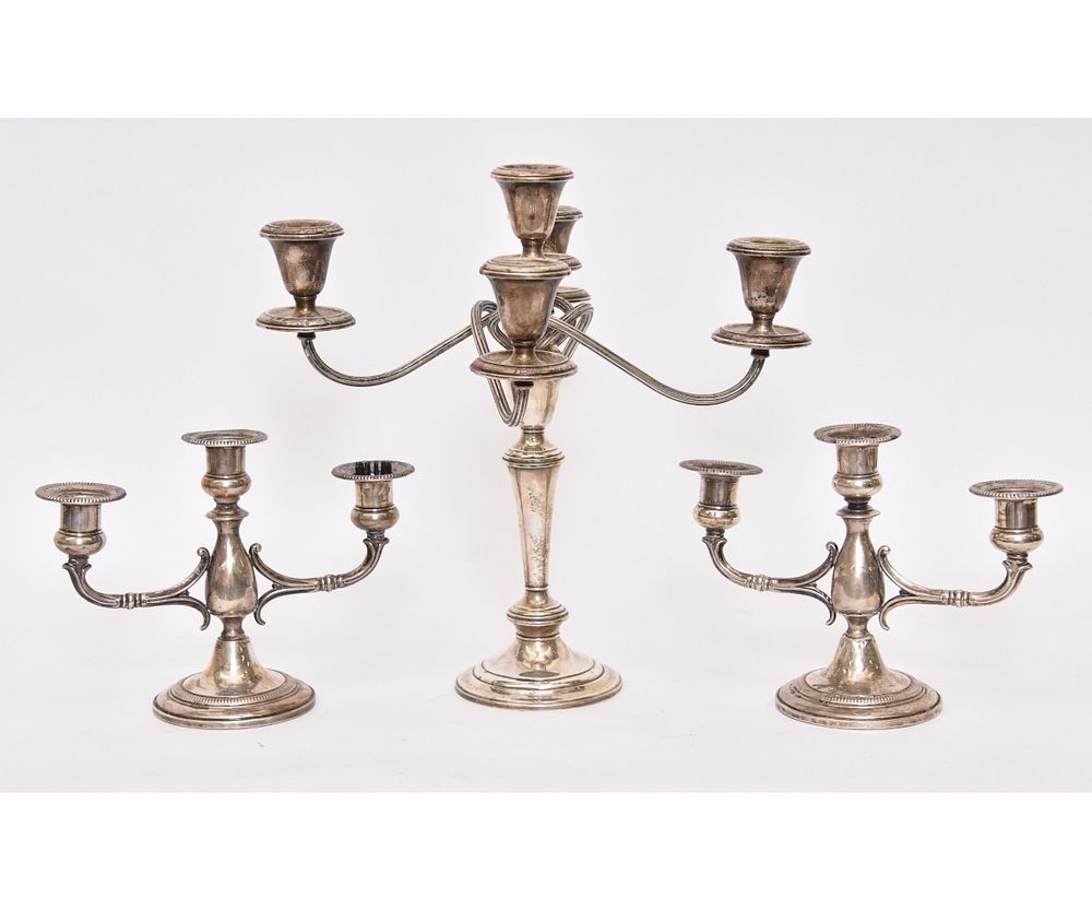 Appraisal: Sterling Silver Candelabra etc Large Gorham weighted sterling silver candelabra