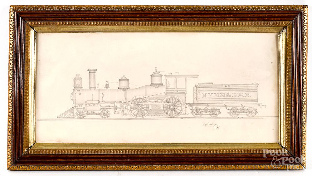 Appraisal: Pencil drawing of a locomotive Pencil drawing of a locomotive