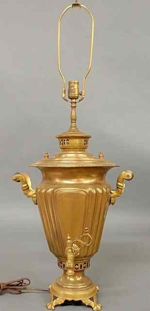 Appraisal: Massive Russian brass samovar converted to an electric lamp h