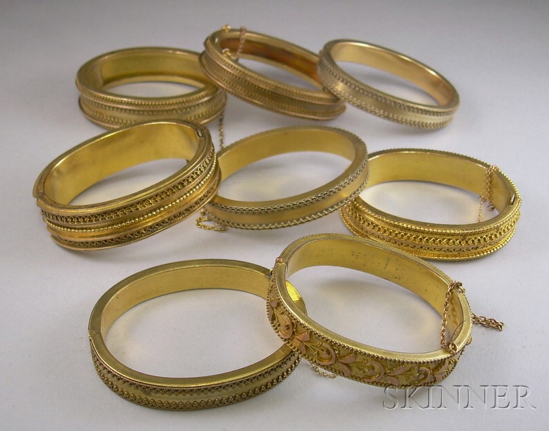 Appraisal: Eight Gold-filled Bangle Bracelets