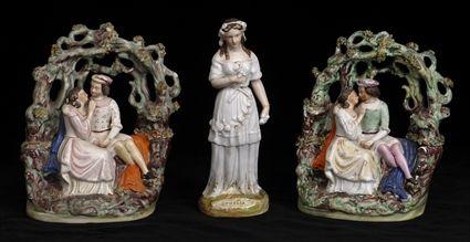 Appraisal: TWO STAFFORDSHIRE POTTERY BOCAGE GROUPS OF ROMEO AND JULIET Together