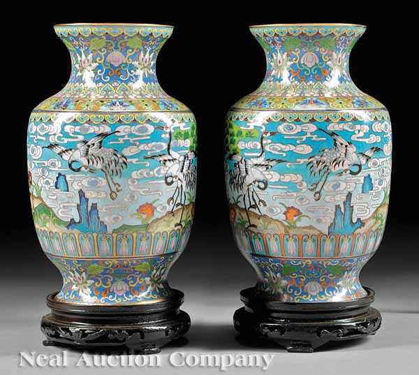 Appraisal: A Pair of Chinese Cloisonn Enamel Vases the baluster bodies