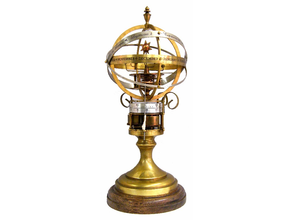 Appraisal: Contemporary brass and silvered Orrery clock probably made by the